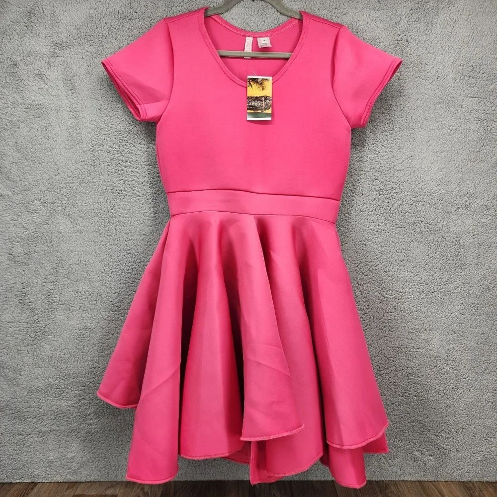 NAKIMULI Women's Size 1X Pink Short Sleeve‎ Scuba Circle Pullover Mini Dress